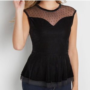 Velvet peplum top with mesh insert